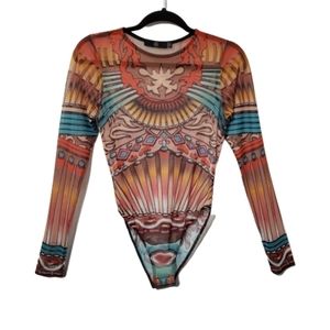 Missguided Mesh Colorful Tatoo Design Sz 6 Perfect